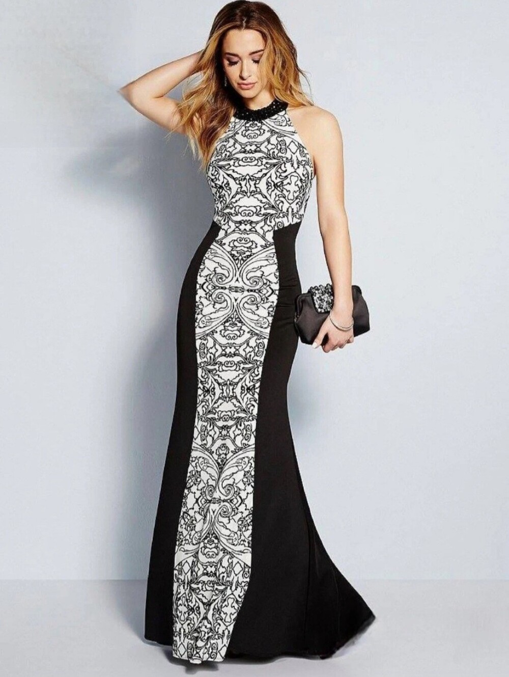 Vintage Jump Black and White Halter Maxi Dress